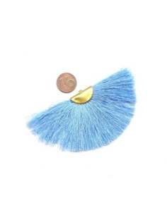Pompon éventail bleu ciel 9cm brillant satiné 2