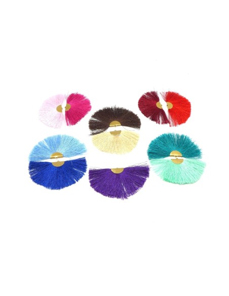 Pompon éventail bleu ciel, pendentif pompon demi lune 9cm x 5cm brillant satiné