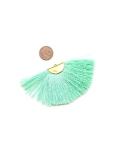 Pompon éventail vert pastel 9cm brillant satiné 2