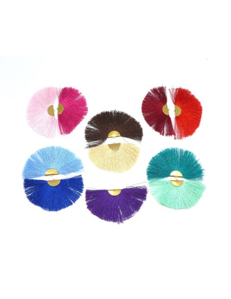 Pompon éventail vert canard 9cm x 5cm brillant satiné