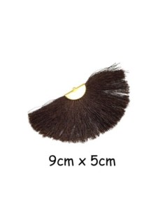 Pompon éventail marron foncé, pendentif pompon demi lune 9cm x 5cm brillant satiné
