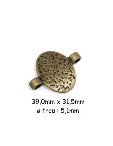 Perle connecteur ovale incurvé martelé en métal de couleur bronze pour cordon cuir de 5mm
