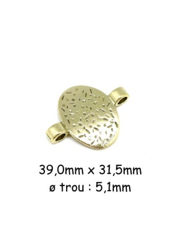 Perle connecteur ovale incurvé martelé en métal doré pâle pour cordon cuir de 5mm