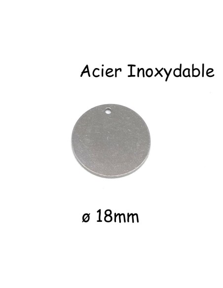Breloque sequin, pastille en acier inoxydable argenté 18mm