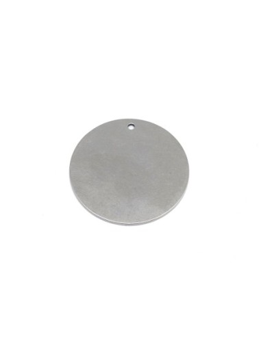 Pendentif rond 35mm argenté en acier inoxydable