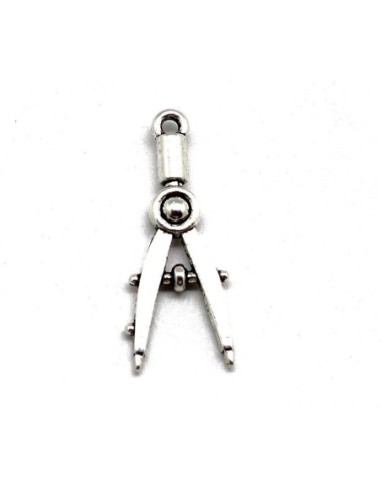 Pendentif compas en métal argenté