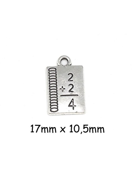Breloque cahier addition en métal argenté