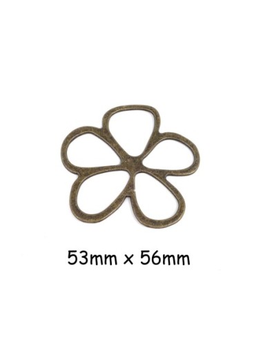 Grand connecteur pendentif fleur 5 pétales en métal de couleur bronze 53mm x 56mm