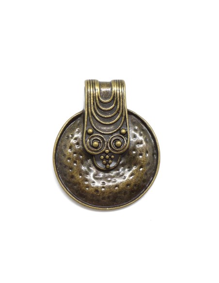 Grand Pendentif bronze martelé style ethnique 50mmx 40mm en métal