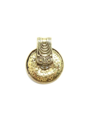 Pendentif doré pale martelé style ethnique 50mmx 40mm en métal