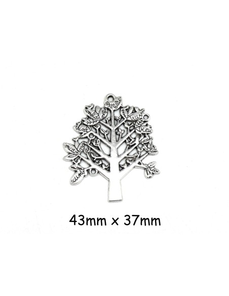 Pendentif arbre de vie en métal argenté ajouré 43mm