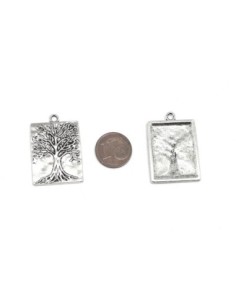 Pendentif médaille arbre de vie en métal argenté forme rectangle 2