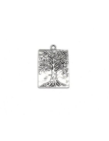 Pendentif arbre de vie en métal argenté forme rectangle