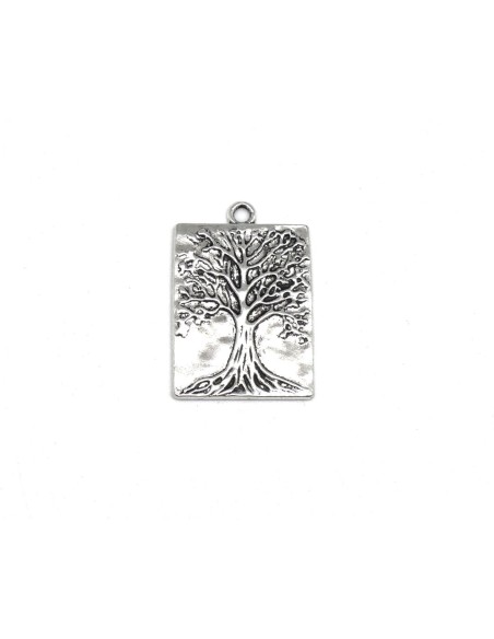 Pendentif arbre de vie en métal argenté forme rectangle