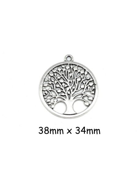 Pendentif médaillon arbre de vie en métal argenté 38mm