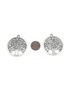Pendentif médaillon arbre de vie en métal argenté 38mm 2