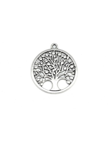 Pendentif médaillon argenté arbre de vie en métal