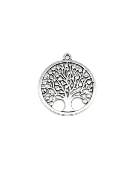 Pendentif médaillon argenté arbre de vie en métal