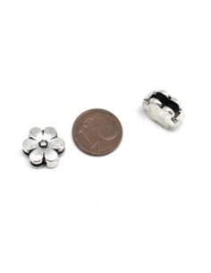 Perle argenté passant fleur pour lanière cuir de 10mm en métal 2