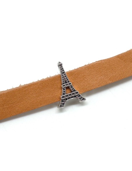 Perle slide argenté tour eiffel pour lanière cuir de 10mm en métal
