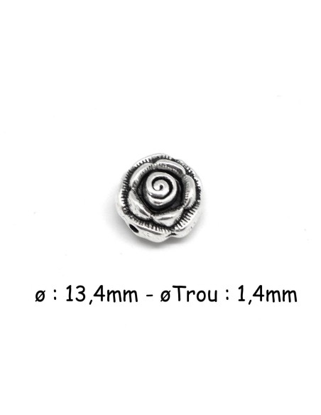 Perle argenté fleur en métal forme rose