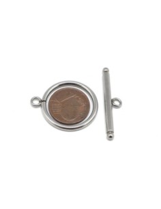 Fermoir argenté toggle, en T en acier inoxydable 22mm 2