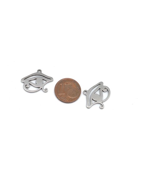 Pendentif oeil Egyptien, oeil d'Horus argenté en acier inoxydable pas cher 20mm