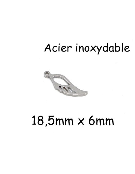 Breloque plume en acier inoxydable argenté 18mm