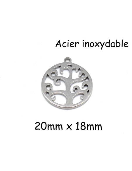 Breloque arbre de vie argenté en acier inoxydable 20mm