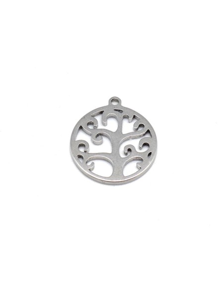 Pendentif arbre de vie argenté en acier inoxydable 20mm