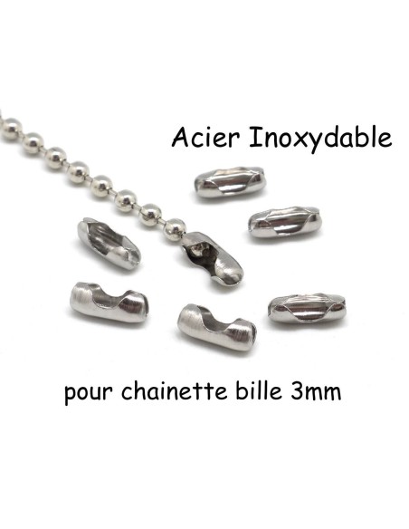Fermoir pour chainette bille 3mm en acier inox argenté
