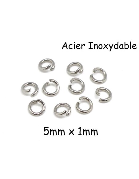 Anneau de jonction en acier inoxydable argenté 5mm x 1mm, épais résistant