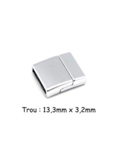Fermoir magnétique rectangle pour lanière de 13mm en métal argenté satiné