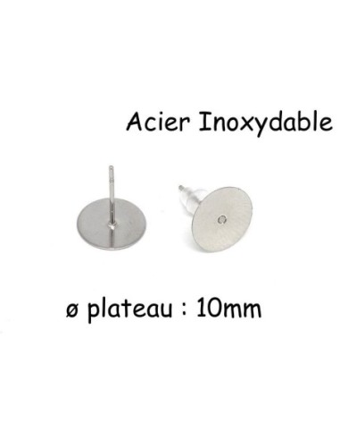 Support plateau puce de 10mm pour boucles d'oreilles en acier inoxydable argenté