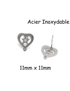 Clou puce de boucles d'oreilles en acier inoxydable argenté forme coeur