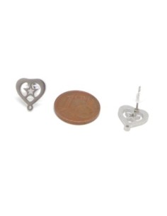 Clou puce de boucles d'oreilles en acier inoxydable argenté forme coeur 2
