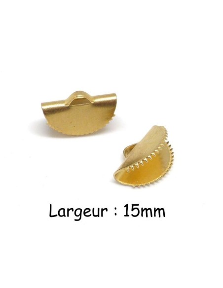 Embout griffe arrondi 15mm serre ruban, pompon, galon frange en métal doré laiton