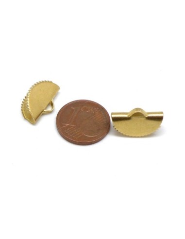 Embout griffe arrondi 15mm serre ruban, tissus en métal doré laiton