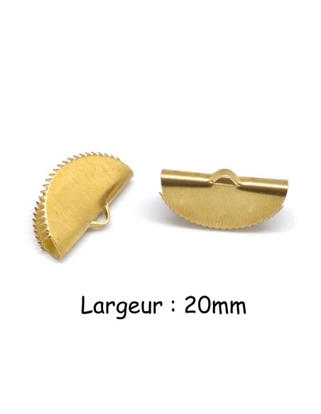 Embout griffe arrondi 20mm serre ruban, pompon, galon frange en métal doré laiton