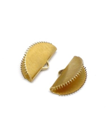 Embout griffe courbe, demi lune 20mm serre ruban, pompon, galon frange en métal doré laiton