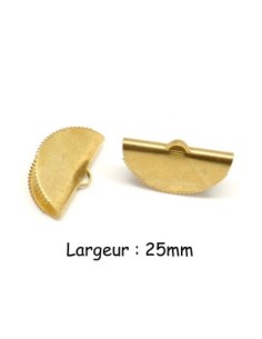 Embout griffe arrondi 25mm serre ruban, pompon, galon frange en métal doré laiton