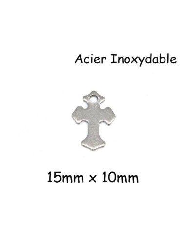 Breloque croix en métal argenté acier inoxydable 15mm