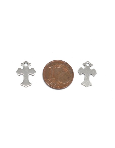 Charm croix en métal argenté acier inoxydable 15mm