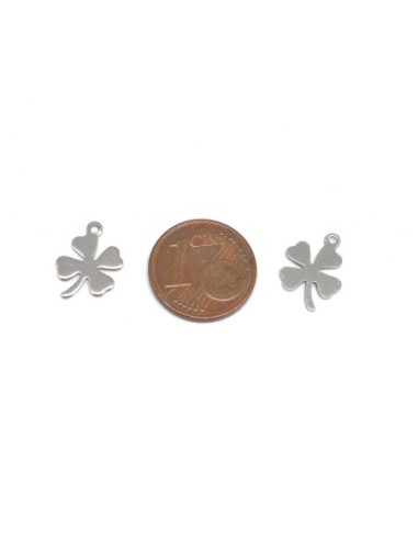 Pendentif trèfle à 4 feuilles argenté en acier inoxydable porte bonheur 12mm