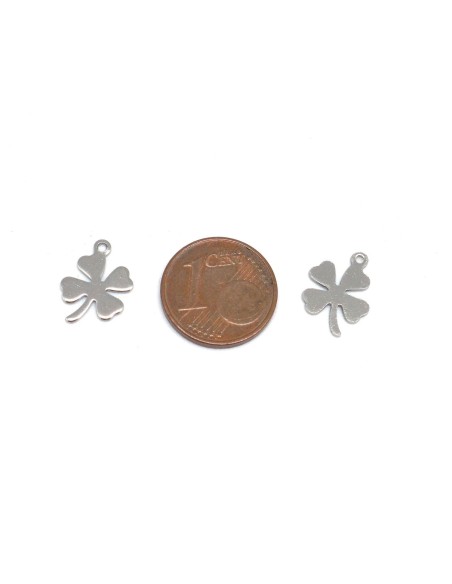 Pendentif trèfle à 4 feuilles argenté en acier inoxydable porte bonheur 12mm