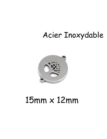 Perle connecteur arbre de vie argenté travaillé en métal acier inoxydable