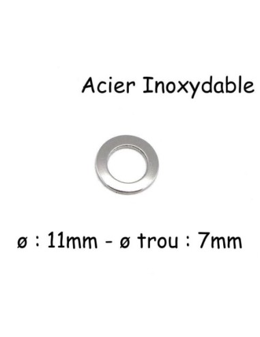 Perle rondelle en acier inoxydable couleur argenté, intercalaire 11mm