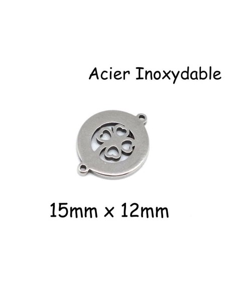 Perle connecteur trèfle à 4 feuilles en métal acier inoxydable argenté