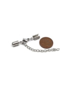 Fermoir mousqueton avec serre fil pour cordon de 4mm en acier inoxydable argenté 2