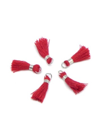 Mini pompon 1,7cm rouge framboise et métal argenté
